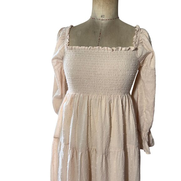 R.vivimos Puff Sleeves Bow Off-Shoulder Boho Midi Dress Medium 8/10 Beige - Picture 3 of 10